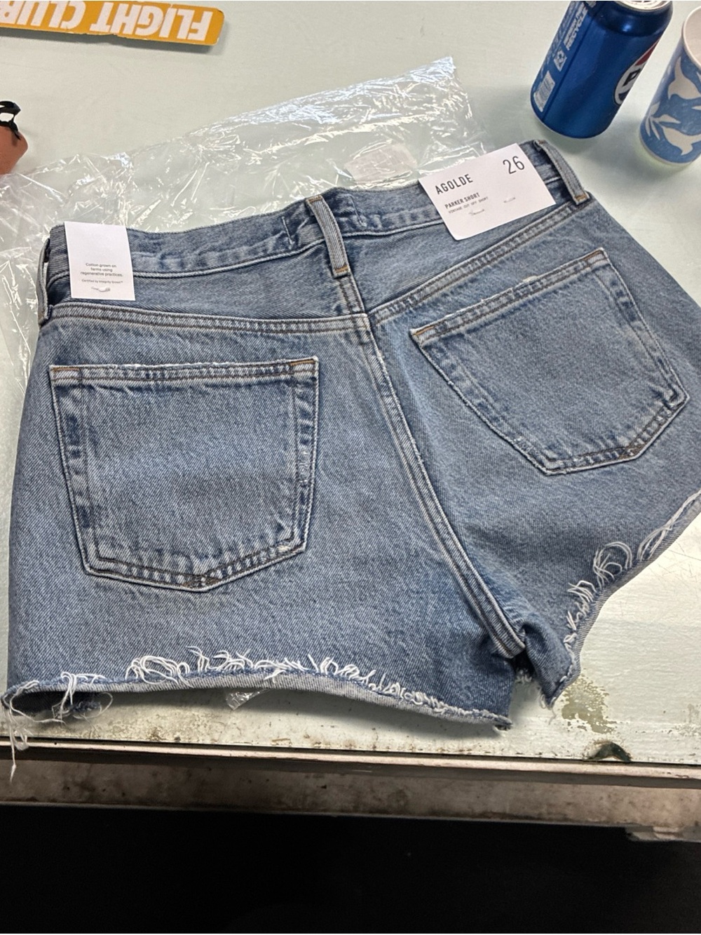 AGOLDE Parker High Rise Denim Cut Off Shorts Light Wash Blue Cotton SZ 26 NWT - Picture 11 of 16